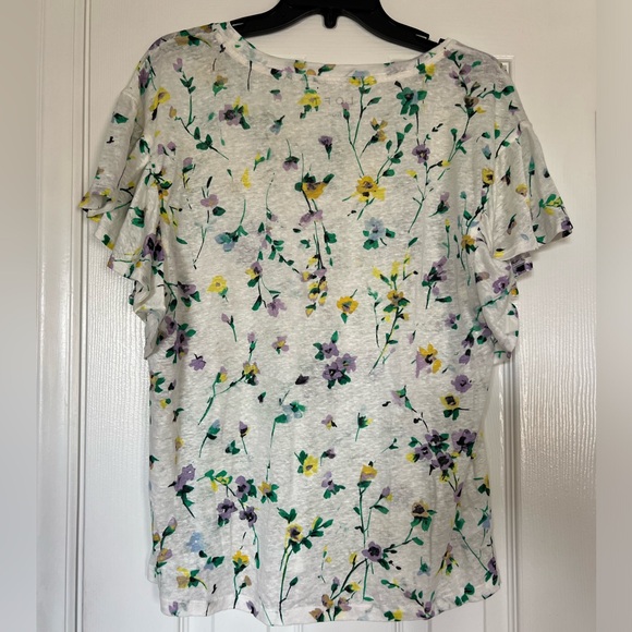 Loft White Floral Linen Top size Small - Picture 2 of 7